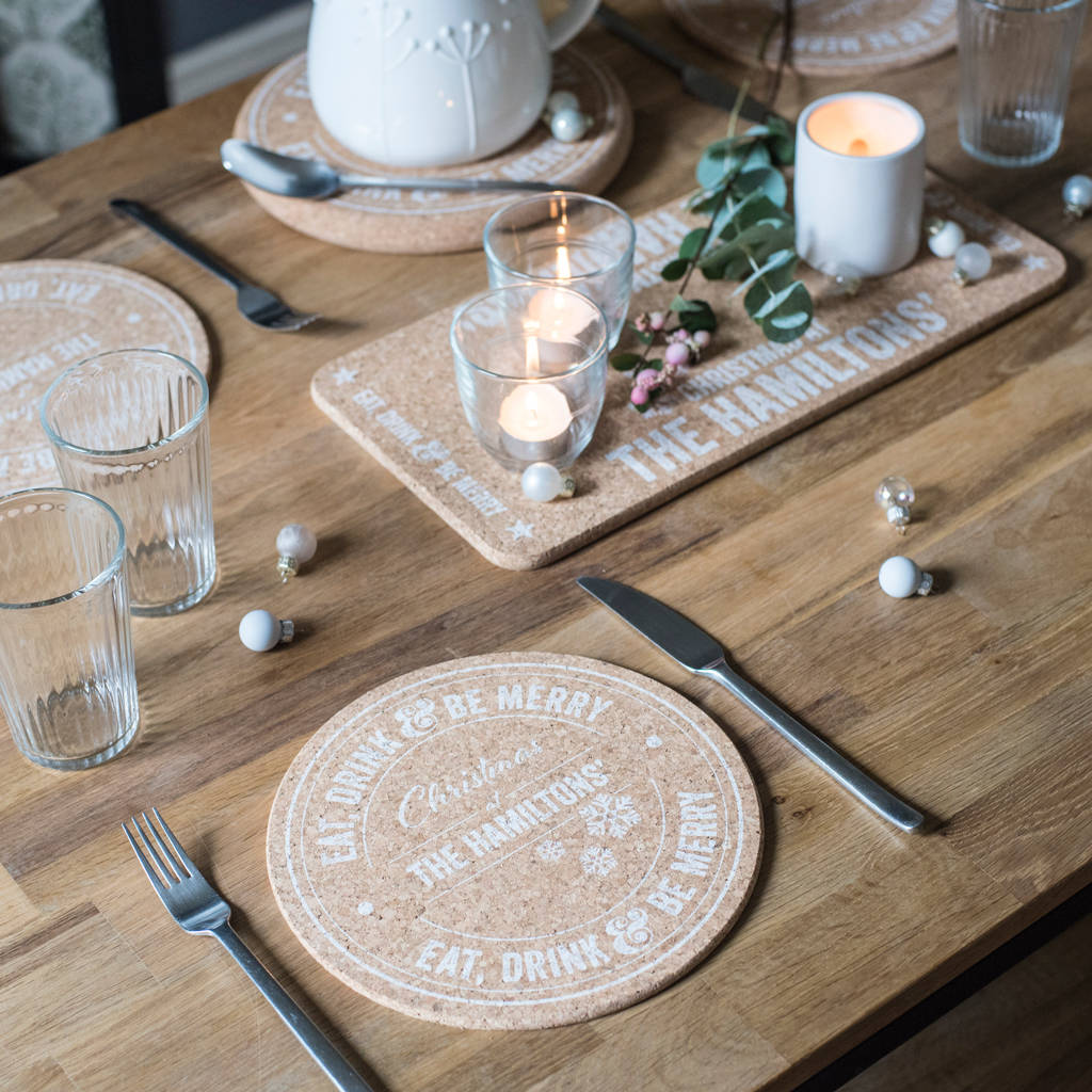 Set Of Four Personalised Christmas Cork Placemats By Delightful Living 