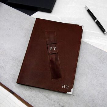 Personalised Refillable Leather Notepad And Pen Holder, 2 of 9