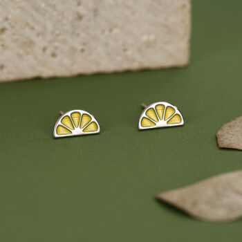 Sterling Silver Lemon Slice Stud Earrings, 2 of 11