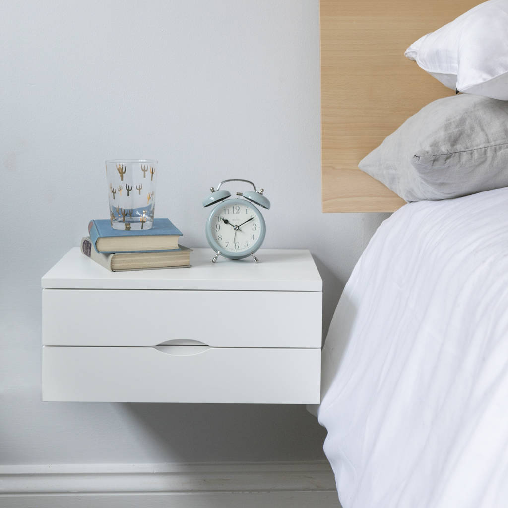 Floating Bedside Table In White With Double Drawer By Urbansize