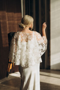 Floral Lace Cape Beaded Wedding Dress Cover Up, 3 of 12