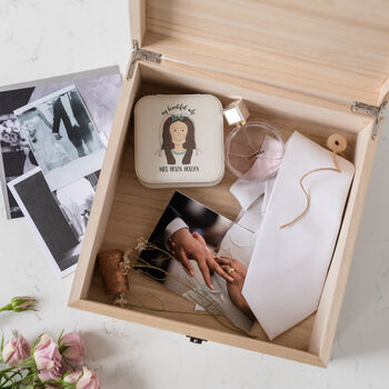 Personalised Peach And Navy Roses Wedding Keepsake Box, 2 of 5