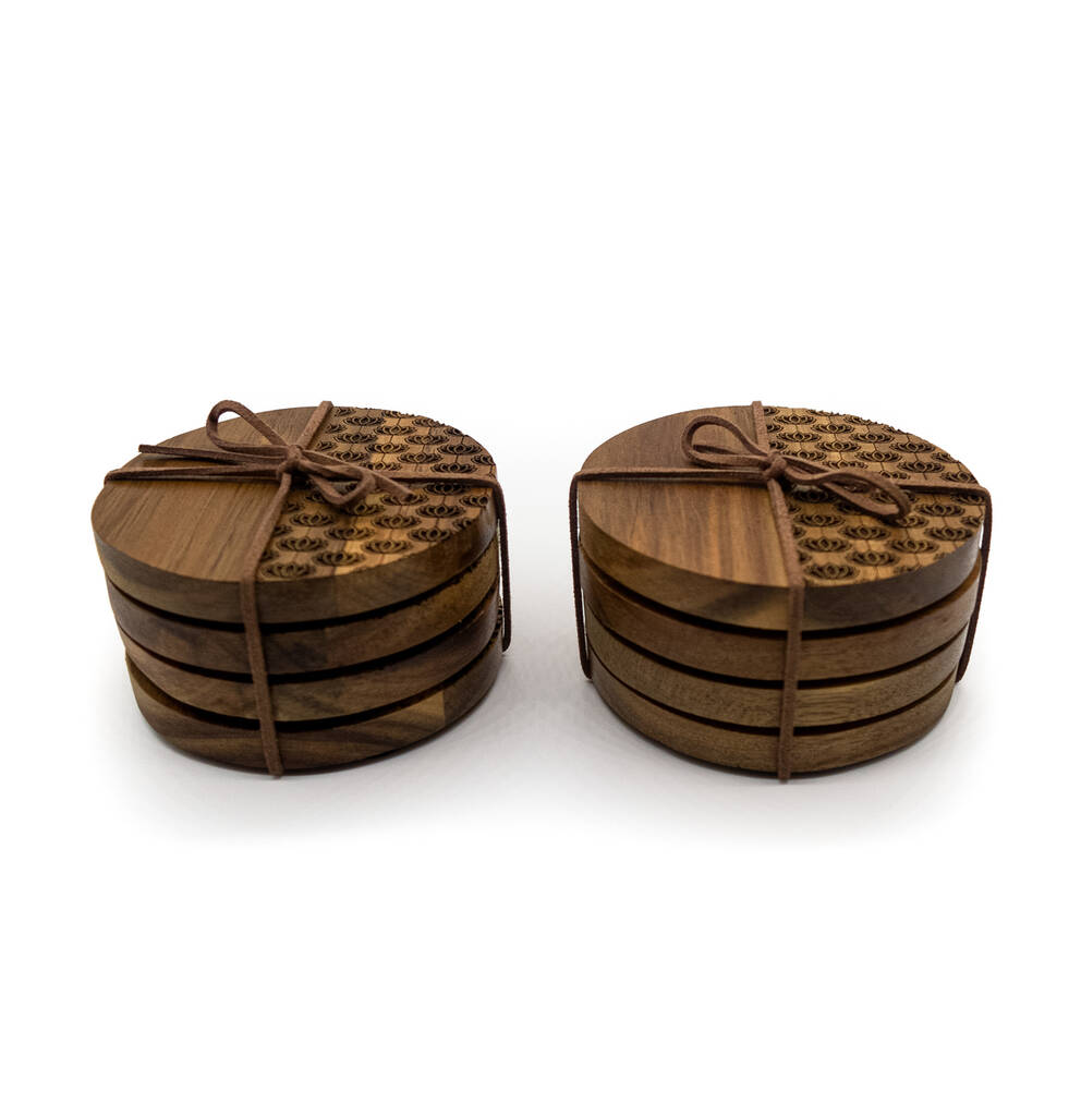 Lotus Root Shaped Wooden Coasters For Drinks Natural - Temu