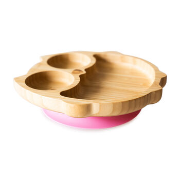 Bamboo Owl Plate With Suction Pink, 4 of 4