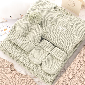 New Baby Girl Blanket, Cardigan, Hat And Mittens Gift Set, 3 of 12