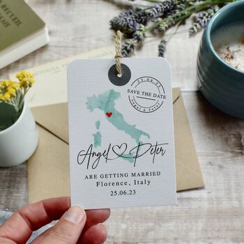 Save The Date Luggage Tag Map Wedding Invitation, 4 of 6