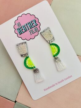 Tequila And Lime Resin Glitter Earrings / Funny Tequila Lover Gift / Mexico Vacation Jewellery, 6 of 6