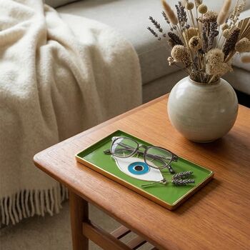 Evil Eye Aluminium Trinket Tray In Green, 3 of 5