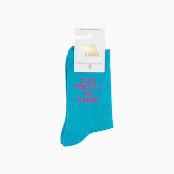 Panic Combed Cotton Glitter Socks In Turquoise, 4 of 4