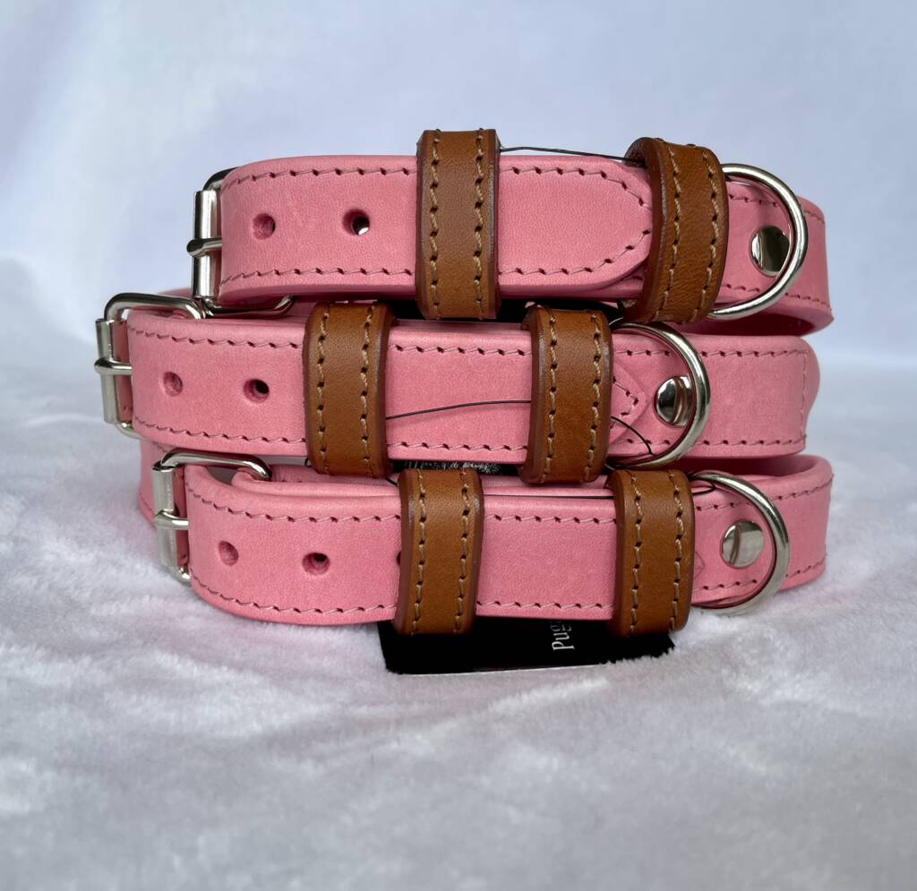 Pink Rolled Leather Dog Collar By Pugalier Of London