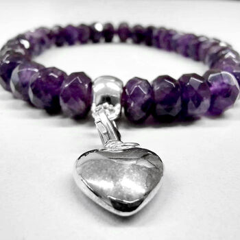 Amethyst Bead Bracelet With Sterling Silver Heart Charm, 2 of 2