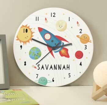 Personalised Rocket In Space Large Wooden Clock, 3 of 3