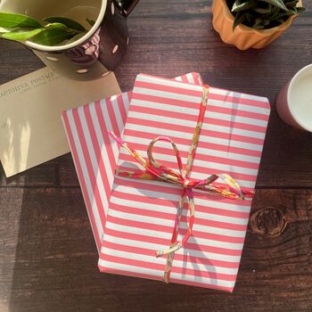 Pink Wide Stripe Paper Fibre Wrapping Paper Sheet, 2 of 12