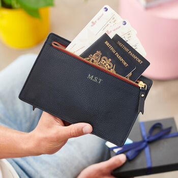 Personalised Double Sided Zip Leather Travel Wallet With Hot Stamped Name Or Initials, 4 of 6