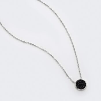 Black Druzy Crystal Round 925 Sterling Silver Necklace, 3 of 4