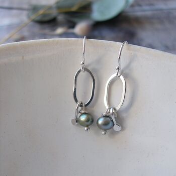 Olive Pearl Oval Drop Earrings, 2 of 5
