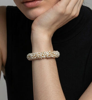 Shinju 18 K Gold Plated Chunky Pearl Bangle, 4 of 5