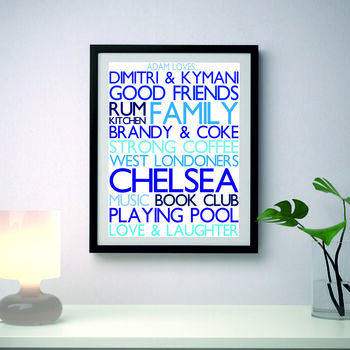 Personalised 'Favourite Things' Framed Print: Blues, 4 of 6