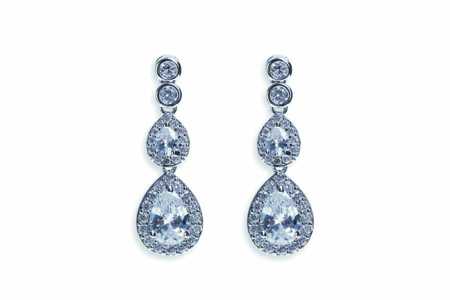 double pear shaped crystal earrings by queens & bowl ...