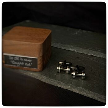 Personalised Gunmetal Dumbbell Cufflinks, 8 of 10