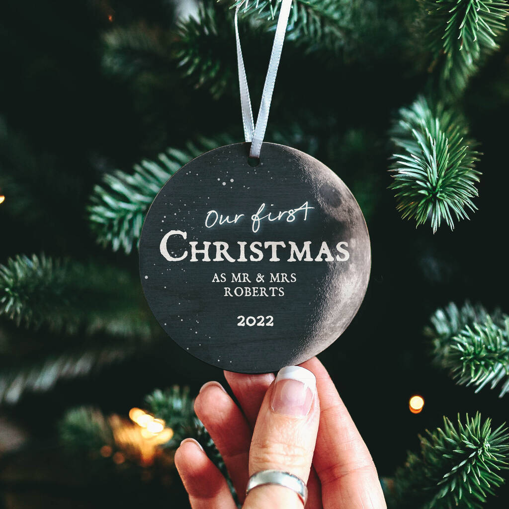 Personalised First Christmas Married Moon Phase Bauble, 1 of 4
