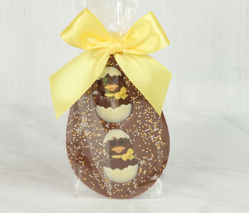 Flat Milk Chocolate Egg With Hatching Milk And White Chocolate Chicks, 2 of 2