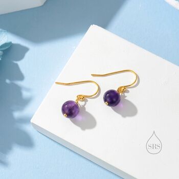 Sterling Silver Natural Amethyst Bead Hook Earrings, 5 of 12
