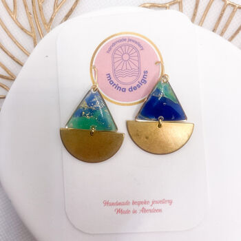 Blue And Green Sailing Boat Statement Earrings, 3 of 9
