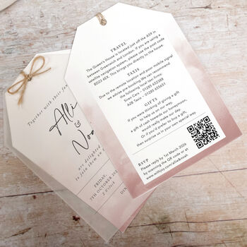 Dusky Pink Vellum Tag Wedding Invitations, 2 of 6