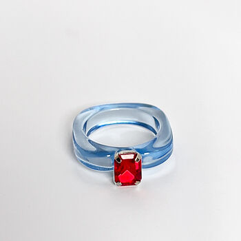 Blue Resin Ring With Red Rhinestone, 3 of 6