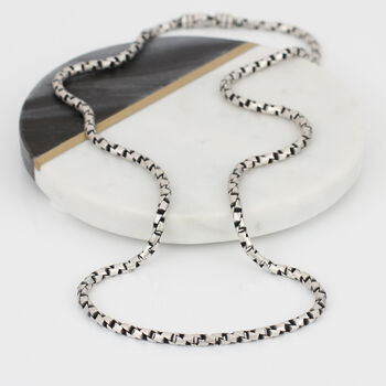 Men's Sterling Silver Box Link Chain Necklace, 2 of 4