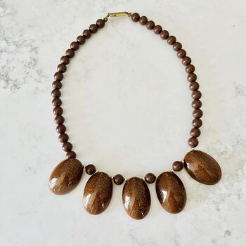 Genuine 1960s Chunky Brown Glitter Bead Necklace, 2 of 6
