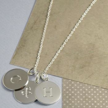 Solid Silver Initial Disc Charm Necklace, 2 of 4