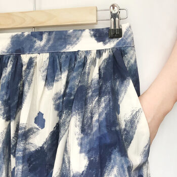 Navy Printed Cotton Midi Skirt, 2 of 6