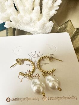 Starling Earrings Freshwater Pearls 18k Gold Plated Titanium, Hypoallergenic + Waterproof, 3 of 7