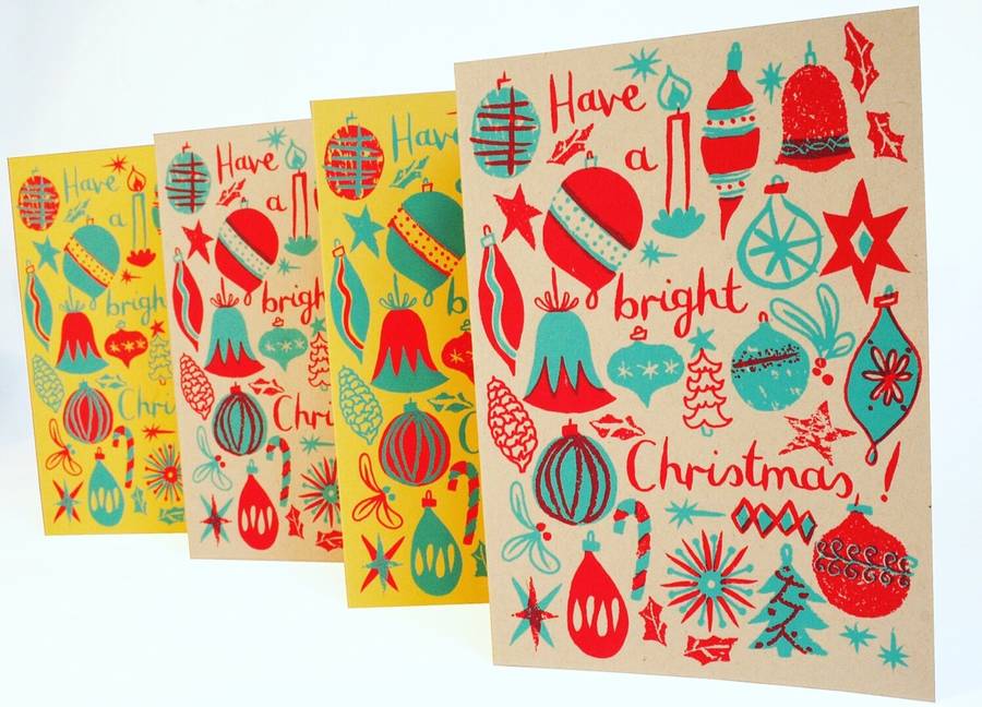 Bright Christmas Hand Printed Card By Memo Illustration