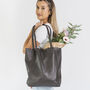 Dark Chocolate Soft Leather Tote Shopper, thumbnail 2 of 12