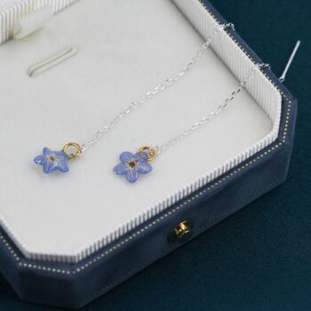 Real Forget Me Not Flower Tiny Ear Threaders, 2 of 7