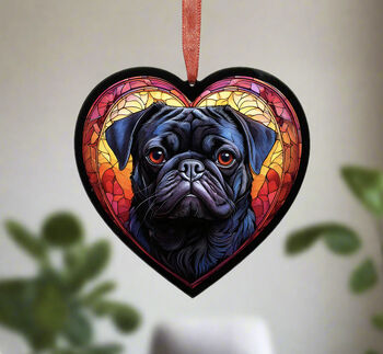 Pug Stained Glass Effect Heart Suncatcher, 3 of 6
