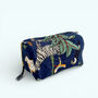 Jungle Print Cotton Washbag, Make Up Bag, With Waterproof Lining Set Of Three Navy Blue, thumbnail 4 of 5