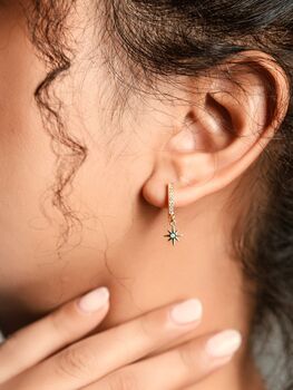 Tiny North Starburst Skye Blue Huggie Hoop Earrings, 2 of 5