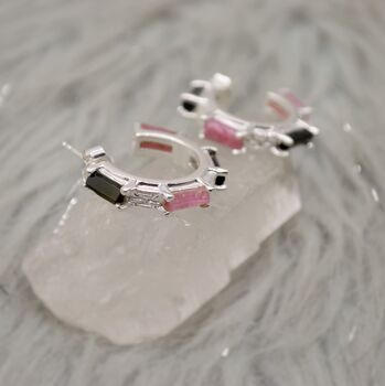 Pink, Black Tourmaline Silver Earrings, 7 of 8