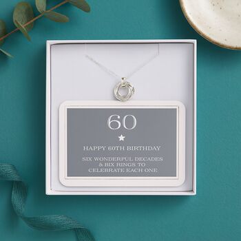 60th Birthday Sterling Silver Ring Necklace, 6 of 7
