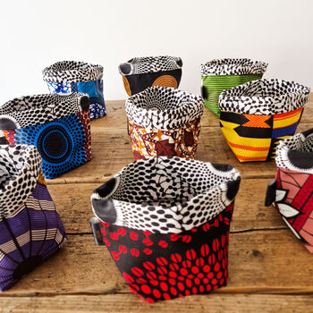 African Print Basket Pots | Black Red Shope Print, 5 of 6