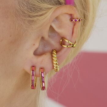 Oval Baguette Hoop Earrings With Pink Stones, 2 of 6