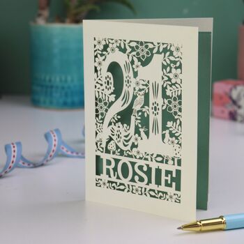 Personalised 21st Birthday Card Papercut Woodland Design, 7 of 8