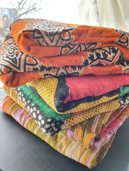 Handmade Kantha Cotton Throw Blanket Handmade In Dhaka, 2 of 12