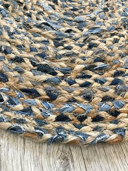Denim And Jute Braided Oval Rug, 4 of 4