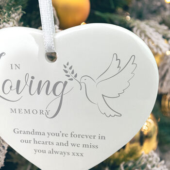 In Loving Memory Dove Ceramic Heart Hanging Decoration Bauble + Gift Box, 6 of 7