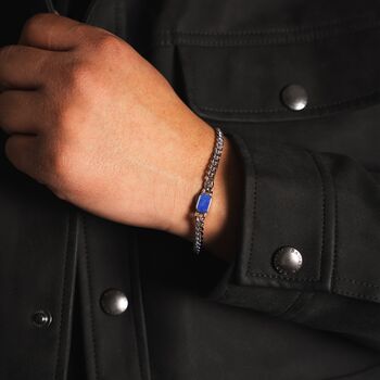 Silver Lapis Gemstone Cuban Bracelet For Men, 5 of 10